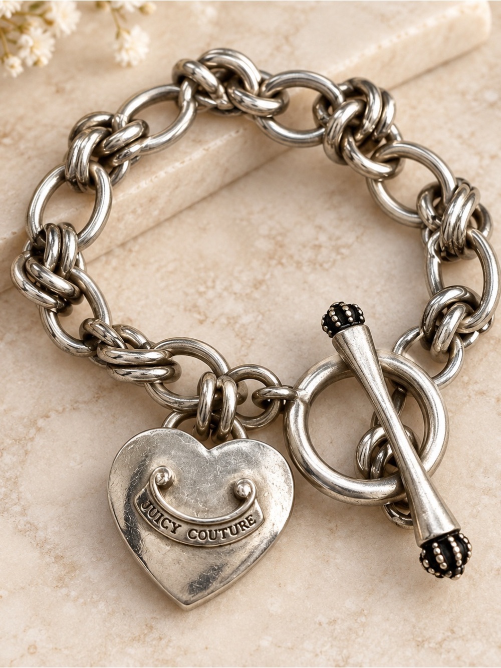 Authentic Vintage Juicy Couture Heart Charm Toggle Bracelet Y2K